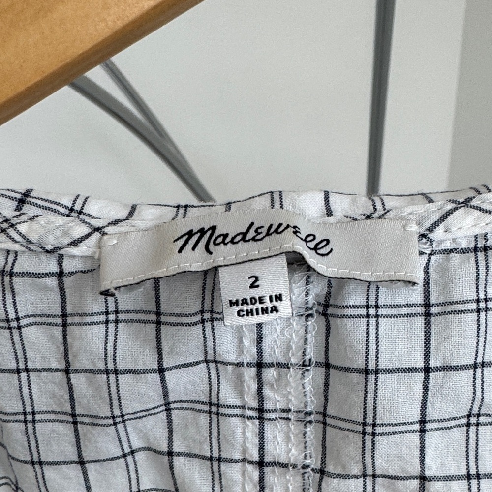 Madewell White Blouse with Black Windowpane Grid - Picture 2 of 4